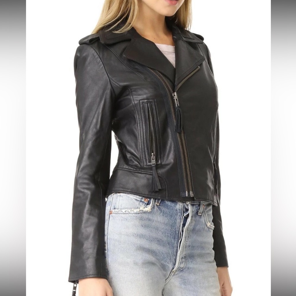 Joie Ailey Women's Black Leather Moto Jacket size medium